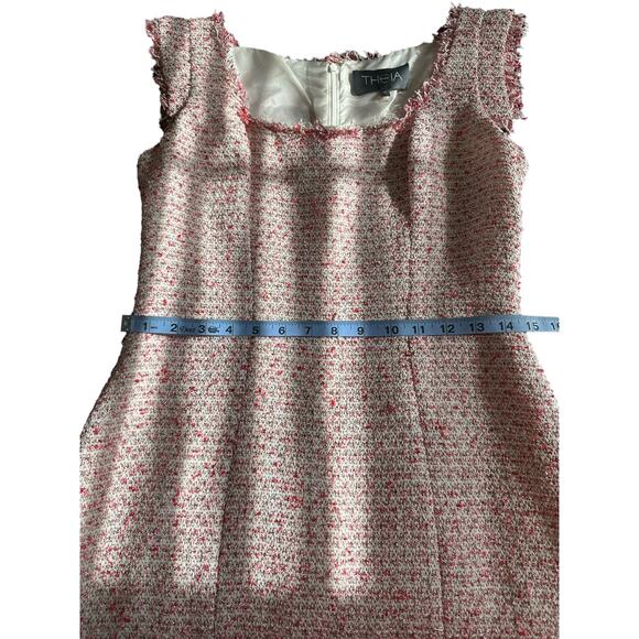 Theia Pink White Tweed Twee Fringe Coquette Knee Length Sheath Dress Size 6 - Picture 9 of 10